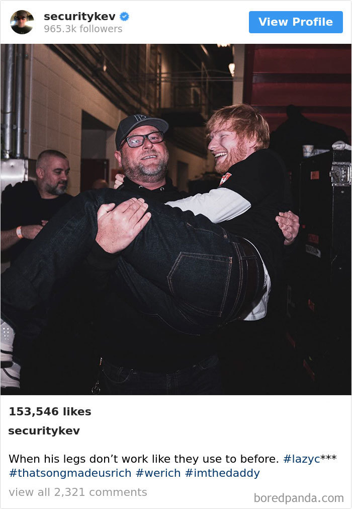 Ed Sheeran’s Security Guard Has An Instagram With 853K Followers, And It’s Better Than His Boss’s Ed Sheeran’s Security Guard Has An Instagram With 853K Followers, And It’s Better Than His Boss’s