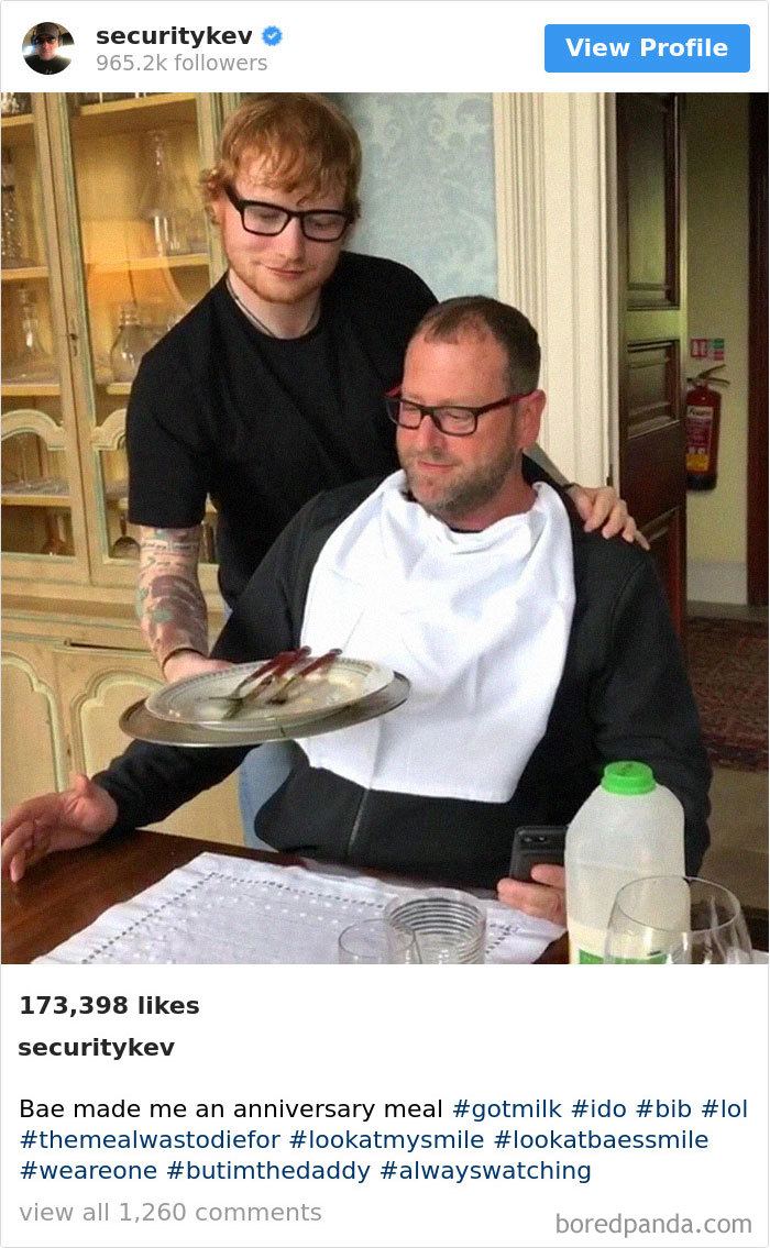Ed Sheeran’s Security Guard Has An Instagram With 853K Followers, And It’s Better Than His Boss’s Ed Sheeran’s Security Guard Has An Instagram With 853K Followers, And It’s Better Than His Boss’s