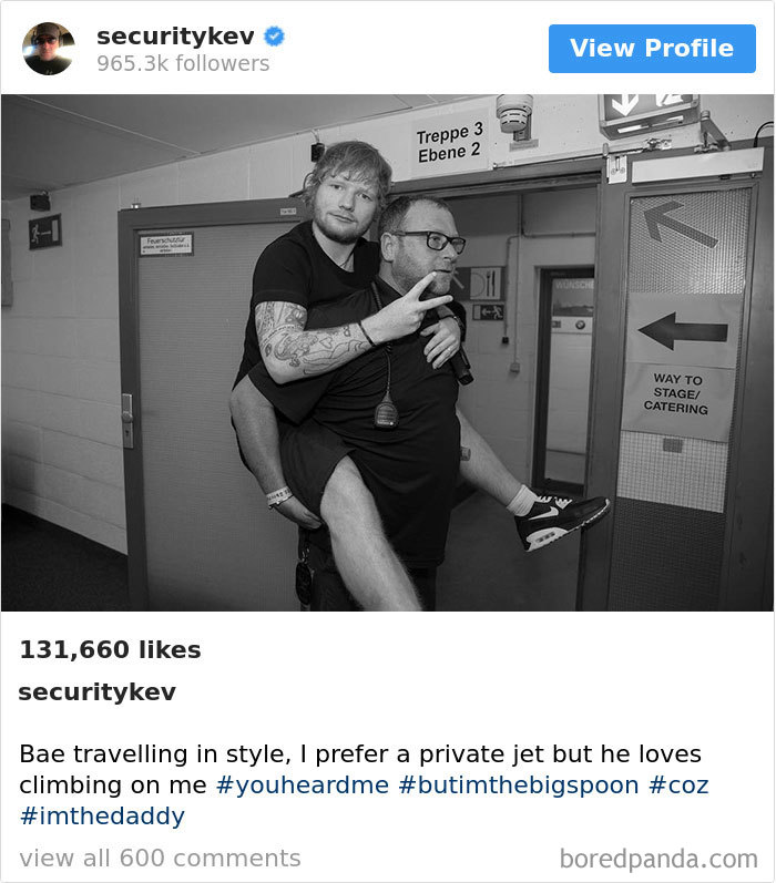 Ed Sheeran’s Security Guard Has An Instagram With 853K Followers, And It’s Better Than His Boss’s Ed Sheeran’s Security Guard Has An Instagram With 853K Followers, And It’s Better Than His Boss’s