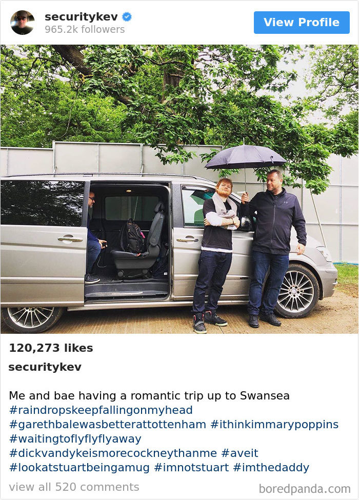 Ed Sheeran’s Security Guard Has An Instagram With 853K Followers, And It’s Better Than His Boss’s Ed Sheeran’s Security Guard Has An Instagram With 853K Followers, And It’s Better Than His Boss’s