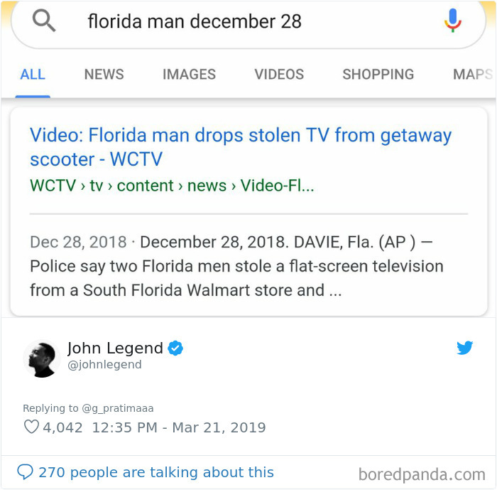 Someone Challenges People To Google ‘Florida Man’ Plus Their Birthday, Here Are 30 Hilarious Responses Someone Challenges People To Google ‘Florida Man’ Plus Their Birthday, Here Are 30 Hilarious Responses