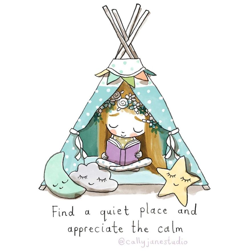 I Draw A Little Yoga Girl With Positive Messages To Remind Myself Of Self-Love And Self-Care (38 Pics)