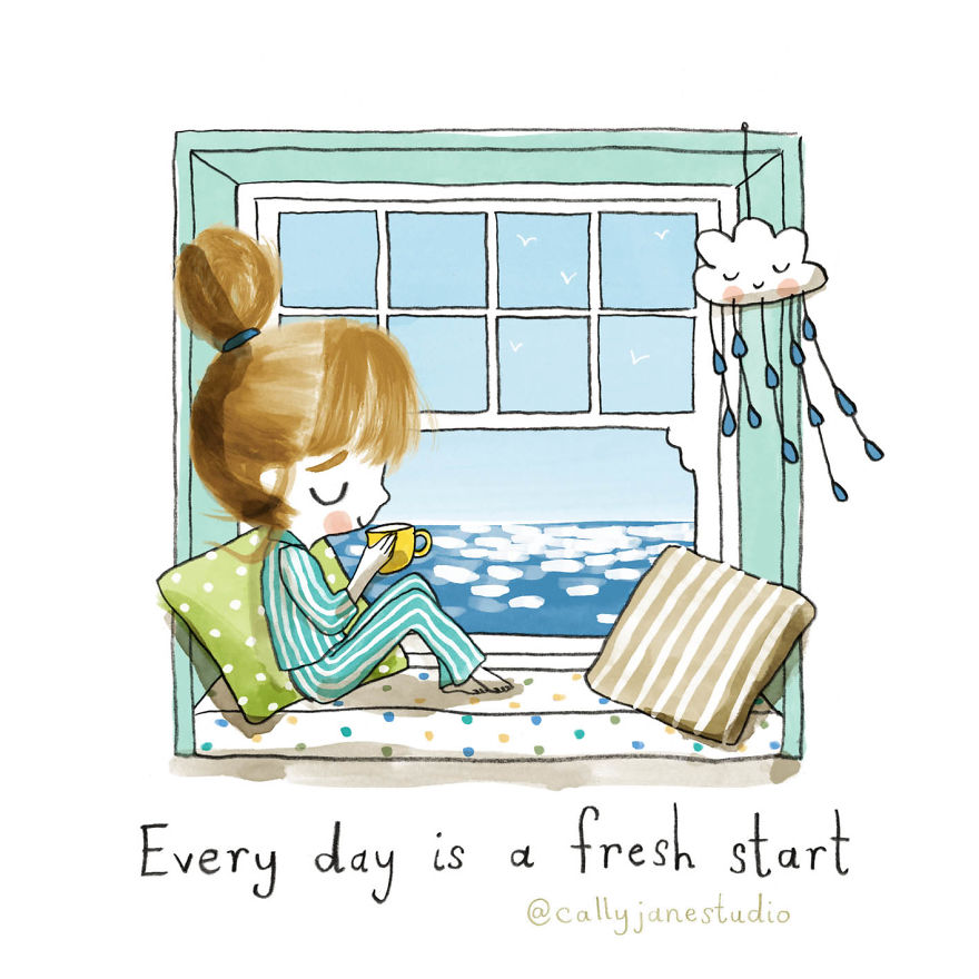 I Draw A Little Yoga Girl With Positive Messages To Remind Myself Of Self-Love And Self-Care (38 Pics)