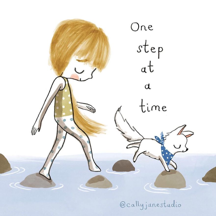 I Draw A Little Yoga Girl With Positive Messages To Remind Myself Of Self-Love And Self-Care (38 Pics)