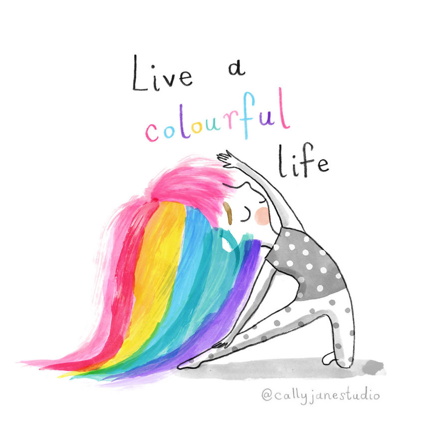 I Draw A Little Yoga Girl With Positive Messages To Remind Myself Of Self-Love And Self-Care (38 Pics)