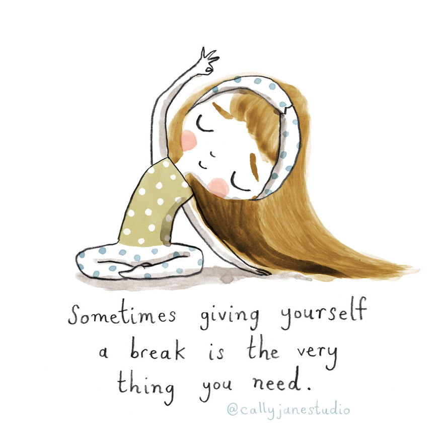 I Draw A Little Yoga Girl With Positive Messages To Remind Myself Of Self-Love And Self-Care (38 Pics)