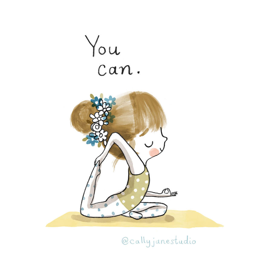 I Draw A Little Yoga Girl With Positive Messages To Remind Myself Of Self-Love And Self-Care (38 Pics)