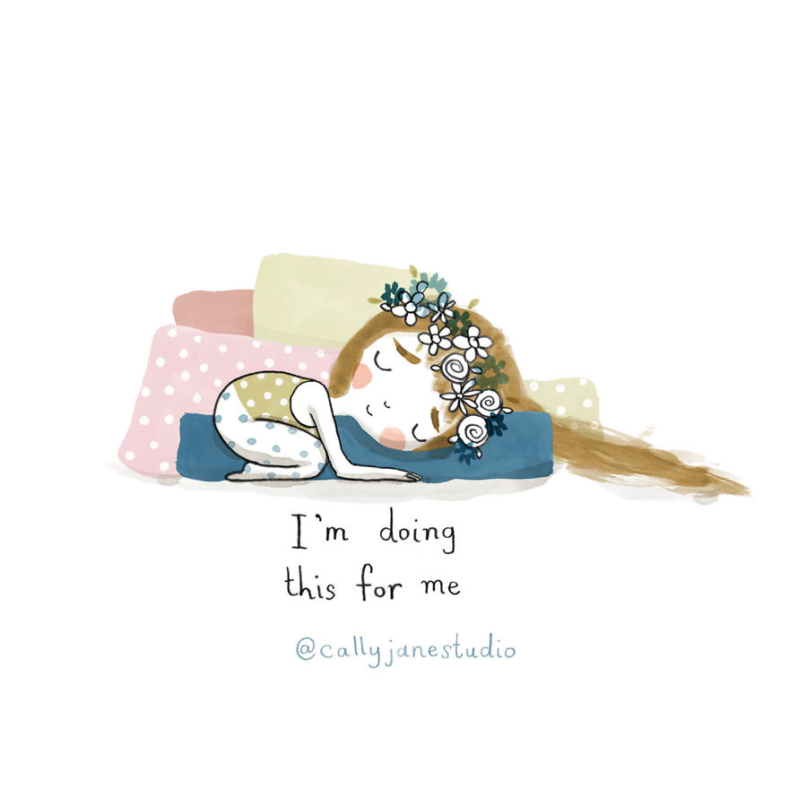 I Draw A Little Yoga Girl With Positive Messages To Remind Myself Of Self-Love And Self-Care (38 Pics)
