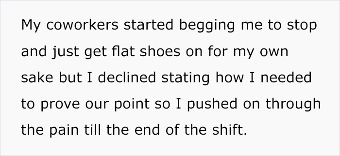 Woman Lets Her Blood Run In Front Of Managers To Prove New Dress Code With High Heels Is No Good Woman Lets Her Blood Run In Front Of Managers To Prove New Dress Code With High Heels Is No Good