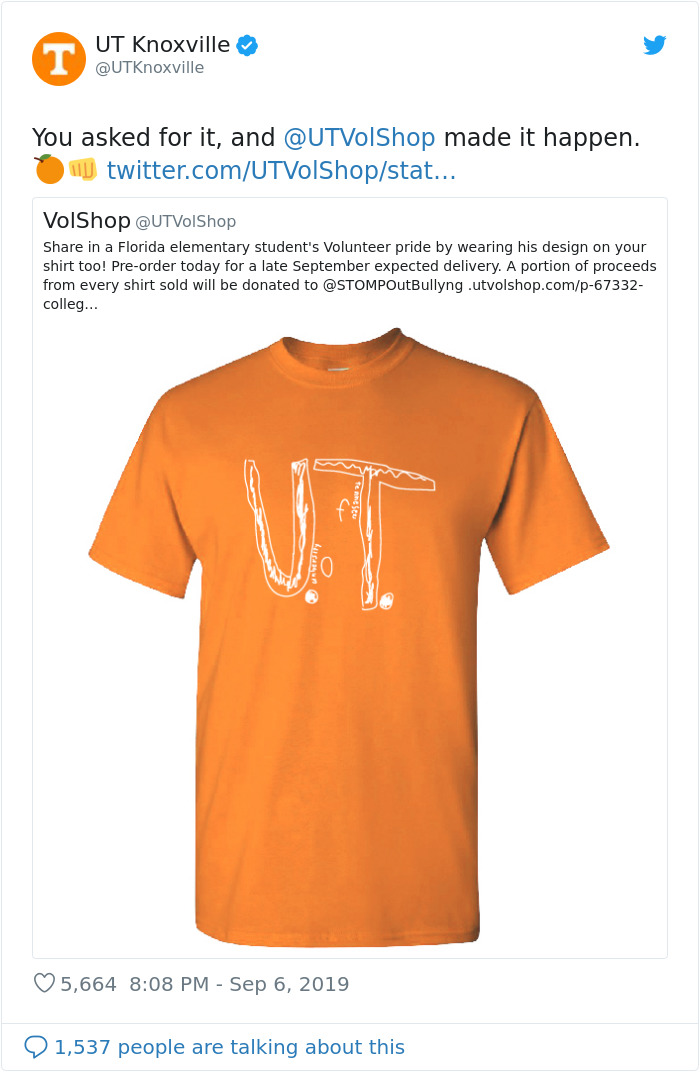 Kid Gets Bullied For His Homemade T-Shirt Design, The University Of Tennessee Responds By Turning It Into Their Official Merch Kid Gets Bullied For His Homemade T-Shirt Design, The University Of Tennessee Responds By Turning It Into Their Official Merch