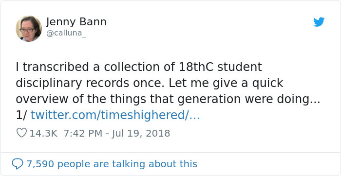 Woman Shares 18th Century Student Disciplinary Records In Response To ‘Millennials Are The Worst’ Claim Woman Shares 18th Century Student Disciplinary Records In Response To ‘Millennials Are The Worst’ Claim