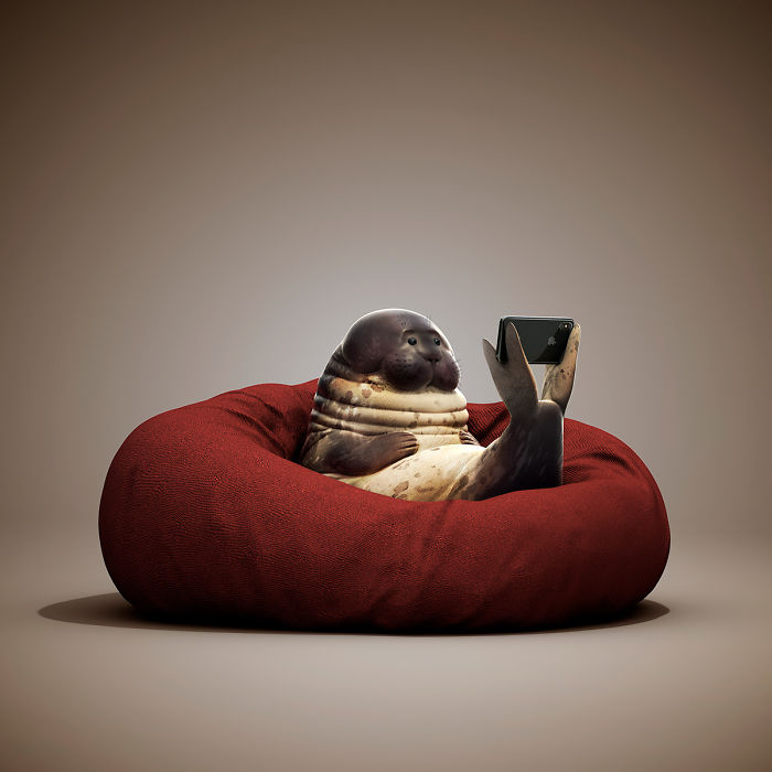 Chinese Artist Creates 20 Pics Of Slothful Animals To Parody How Lazy This Generation Is Becoming