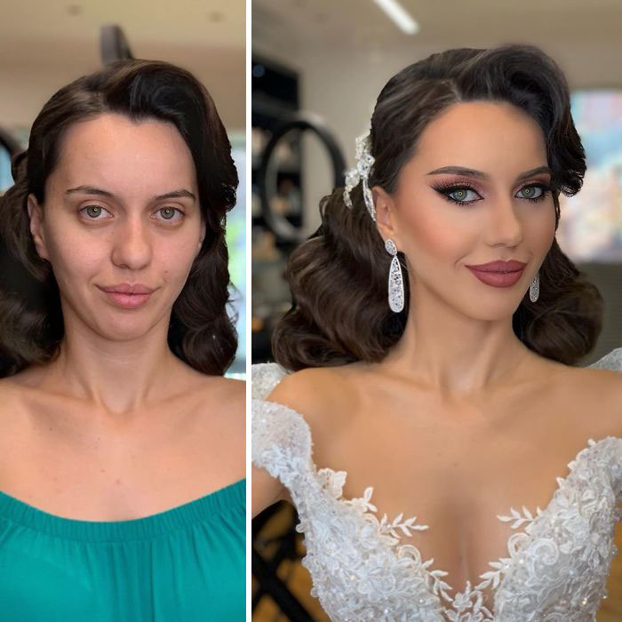 23 Photos Taken Before And After Brides Got Their Wedding Makeup (New Pics) 23 Photos Taken Before And After Brides Got Their Wedding Makeup (New Pics)
