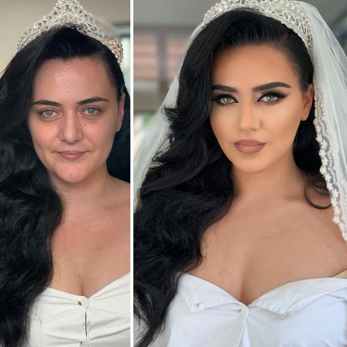 23 Photos Taken Before And After Brides Got Their Wedding Makeup (New Pics) 23 Photos Taken Before And After Brides Got Their Wedding Makeup (New Pics)