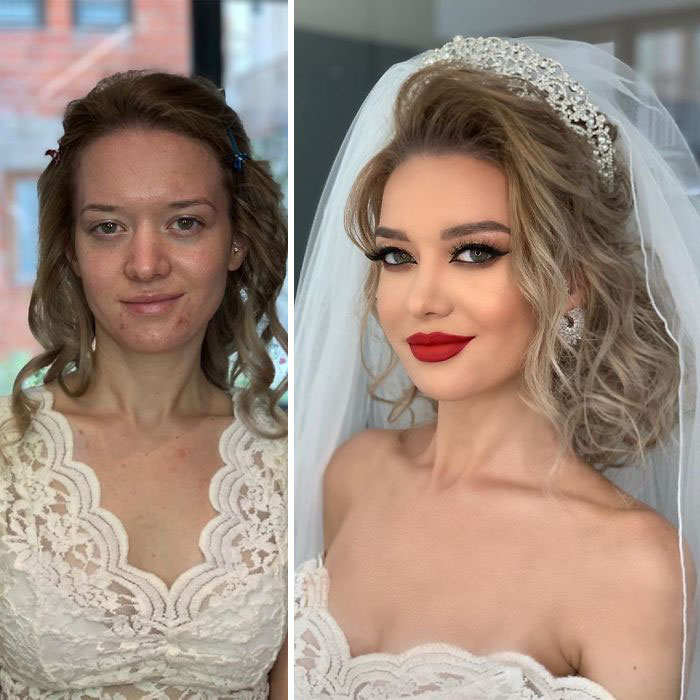 23 Photos Taken Before And After Brides Got Their Wedding Makeup (New Pics) 23 Photos Taken Before And After Brides Got Their Wedding Makeup (New Pics)