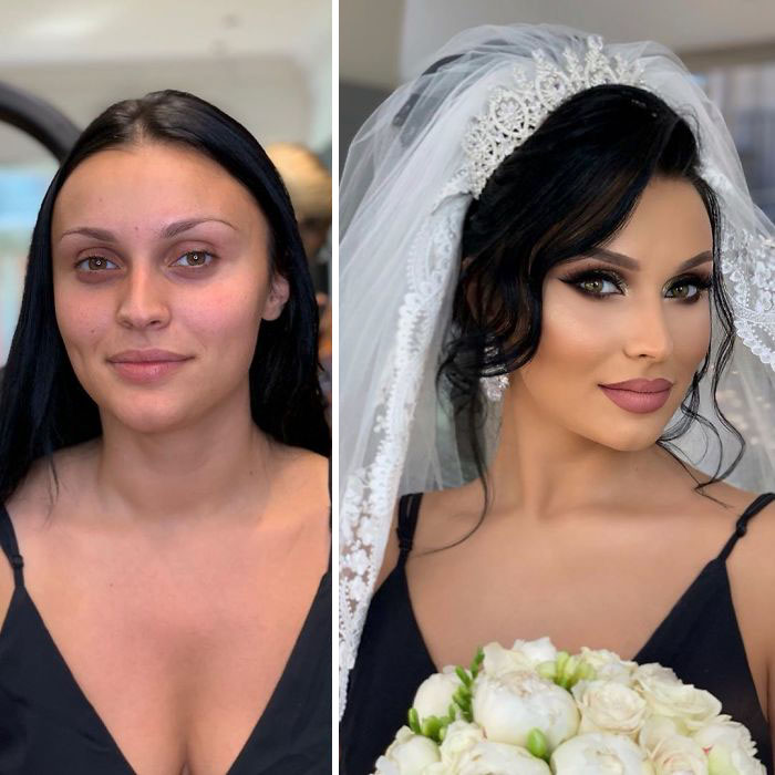 23 Photos Taken Before And After Brides Got Their Wedding Makeup (New Pics) 23 Photos Taken Before And After Brides Got Their Wedding Makeup (New Pics)