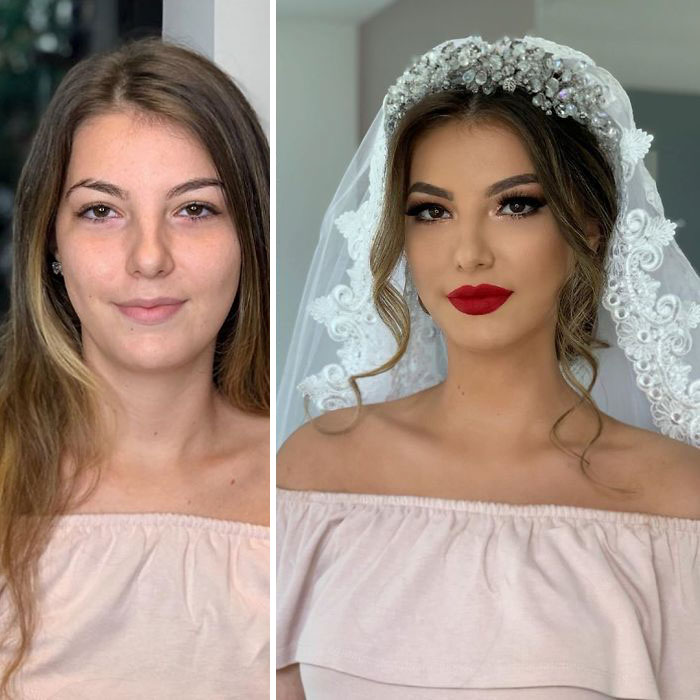 23 Photos Taken Before And After Brides Got Their Wedding Makeup (New Pics) 23 Photos Taken Before And After Brides Got Their Wedding Makeup (New Pics)