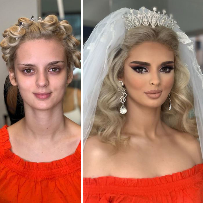 23 Photos Taken Before And After Brides Got Their Wedding Makeup (New Pics) 23 Photos Taken Before And After Brides Got Their Wedding Makeup (New Pics)