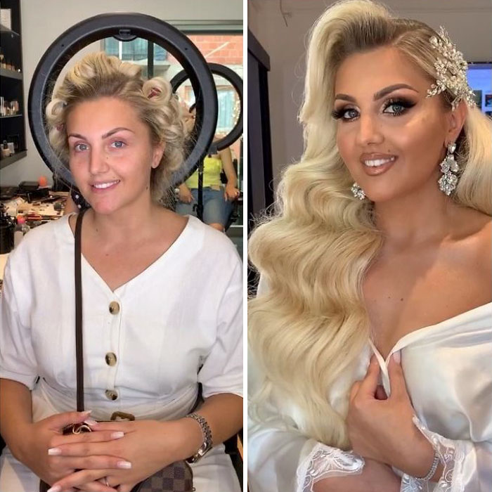 23 Photos Taken Before And After Brides Got Their Wedding Makeup (New Pics) 23 Photos Taken Before And After Brides Got Their Wedding Makeup (New Pics)