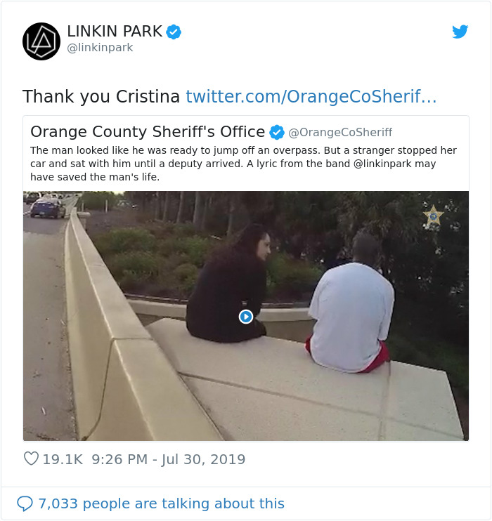 This Woman Talks Man Out Of Jumping Off A Bridge By Quoting Linkin Park Lyrics This Woman Talks Man Out Of Jumping Off A Bridge By Quoting Linkin Park Lyrics