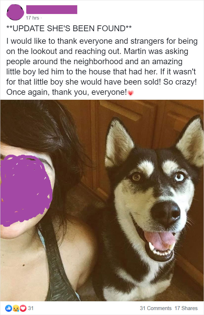 Woman Posts About Missing Dog On Facebook And Finds Another Woman Trying To Sell It Woman Posts About Missing Dog On Facebook And Finds Another Woman Trying To Sell It