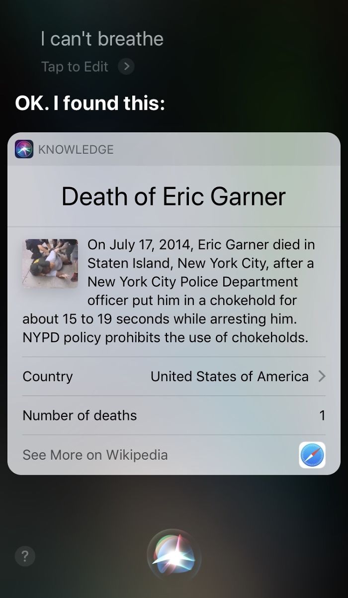 People Say “I Can’t Breathe” To Siri And Google Assistant And Screenshot The Responses (20 Pics) People Say “I Can’t Breathe” To Siri And Google Assistant And Screenshot The Responses (20 Pics)