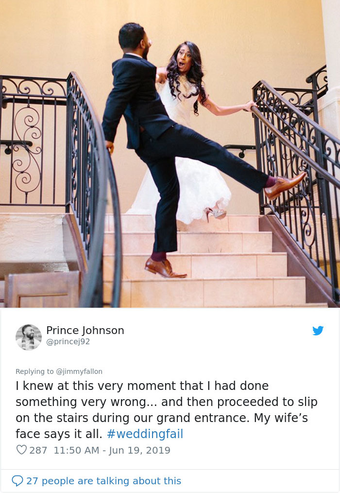 Jimmy Fallon Asks People To Share The Worst Wedding Fails They’ve Encountered, They Deliver 30 Funny Responses Jimmy Fallon Asks People To Share The Worst Wedding Fails They’ve Encountered, They Deliver 30 Funny Responses