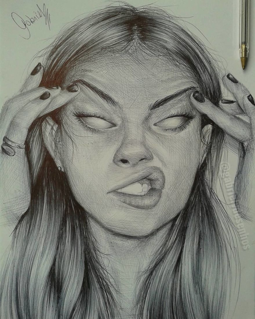 Brazilian Artist Draws Portraits With Only A Ballpoint Pen That Look Extremely Realistic