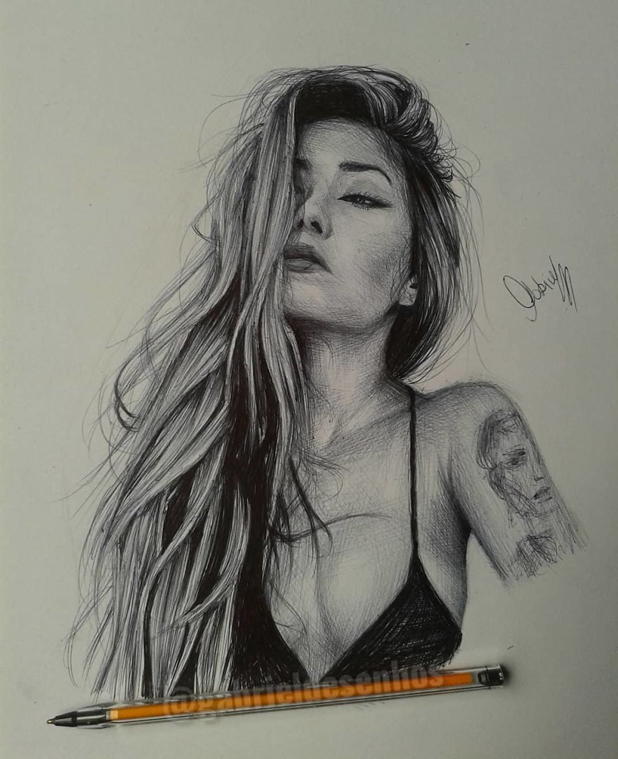 Brazilian Artist Draws Portraits With Only A Ballpoint Pen That Look Extremely Realistic