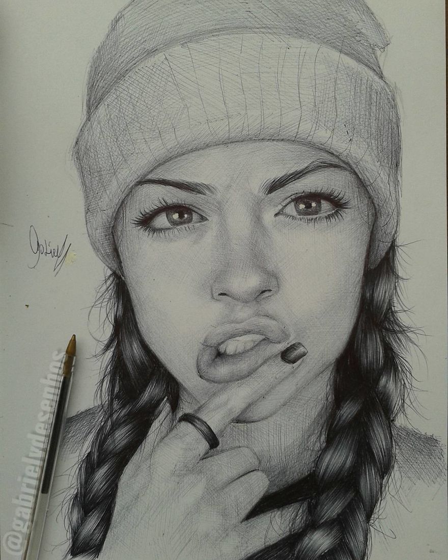 Brazilian Artist Draws Portraits With Only A Ballpoint Pen That Look Extremely Realistic