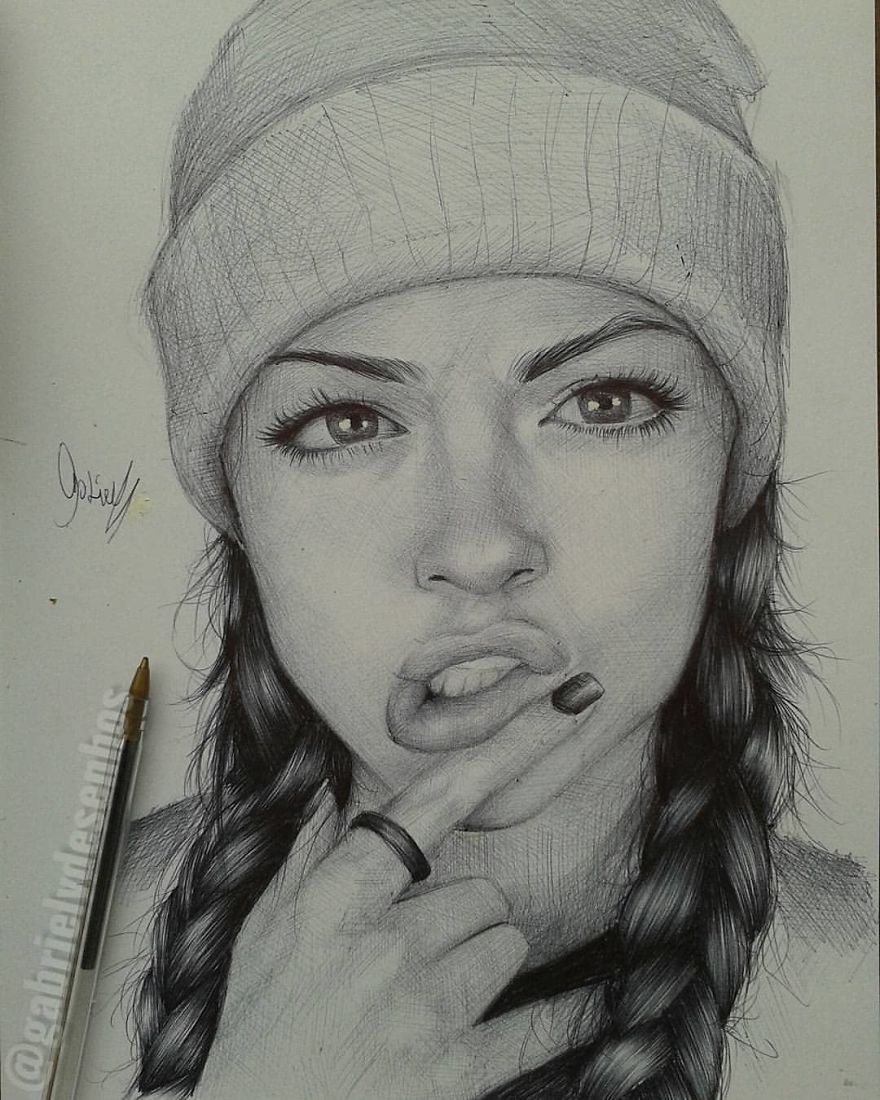 Brazilian Artist Draws Portraits With Only A Ballpoint Pen That Look Extremely Realistic