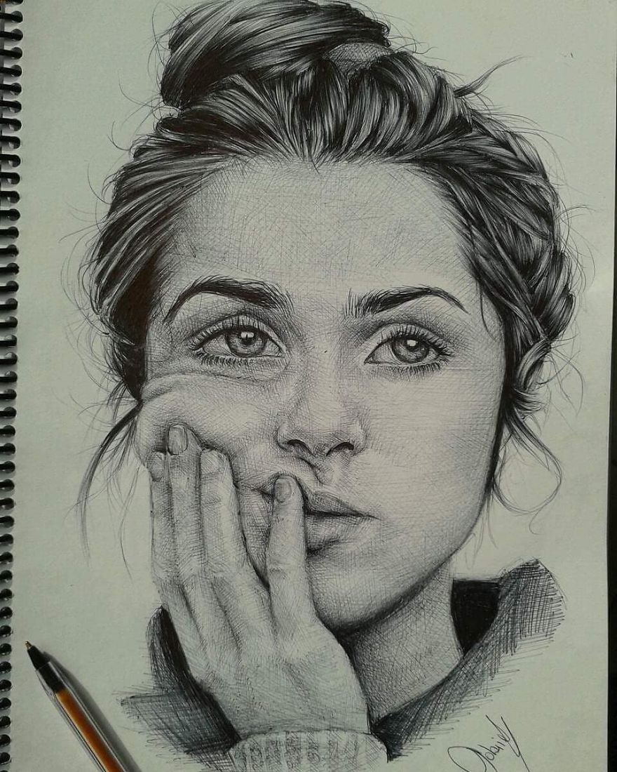 Brazilian Artist Draws Portraits With Only A Ballpoint Pen That Look Extremely Realistic