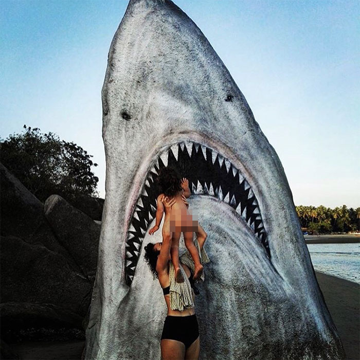 Graffiti Artist Turns A Beach Stone Into A Great White Shark And People Post Their Best Pics With It Graffiti Artist Turns A Beach Stone Into A Great White Shark And People Post Their Best Pics With It
