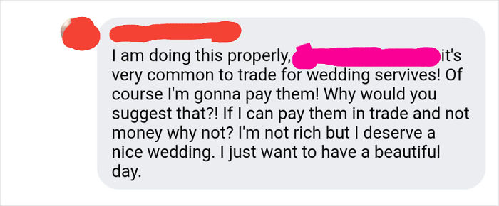 &#8216;I&#8217;m Not Rich But I Deserve A Nice Wedding&#8217;, Delusional Bride Expects To Pay Everyone With &#8216;Exposure&#8217;