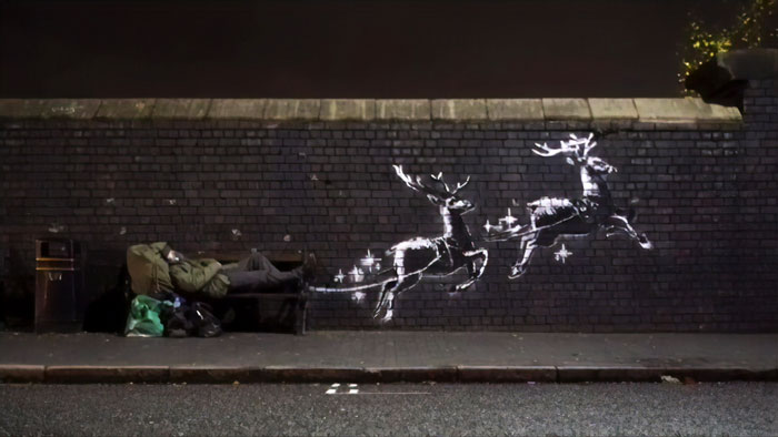 Banksy Reveals Christmas Artwork That Draws Attention To England’s Homelessness Problem Banksy Reveals Christmas Artwork That Draws Attention To England’s Homelessness Problem