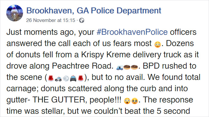 Police Officers Investigate A Krispy Kreme Truck That Spilled Donuts All Over The Road, Crack People Up With Their Hilarious Report Police Officers Investigate A Krispy Kreme Truck That Spilled Donuts All Over The Road, Crack People Up With Their Hilarious Report