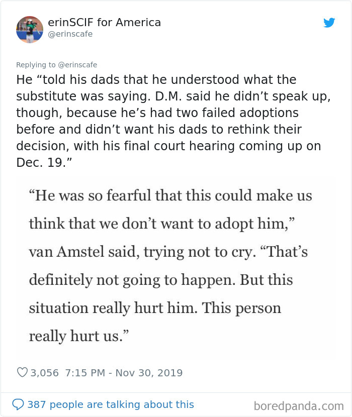 Teacher Doesn’t Like This 11-Year-Old Being Thankful For Getting Adopted By Two Dads, So These Three Girls Get Her Fired Teacher Doesn’t Like This 11-Year-Old Being Thankful For Getting Adopted By Two Dads, So These Three Girls Get Her Fired