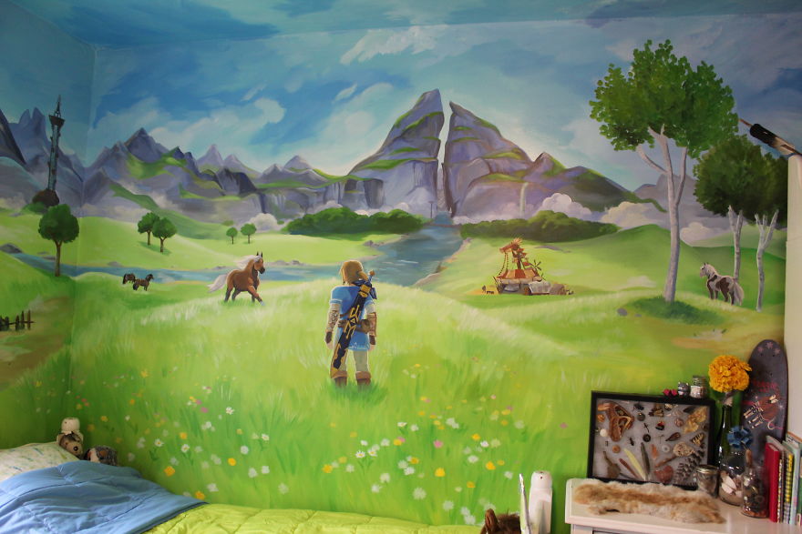 10 Pics Of My Sisters’ Bedroom After I Restyled Its Walls To Look Like Scenery From The Legend Of Zelda 10 Pics Of My Sisters’ Bedroom After I Restyled Its Walls To Look Like Scenery From The Legend Of Zelda