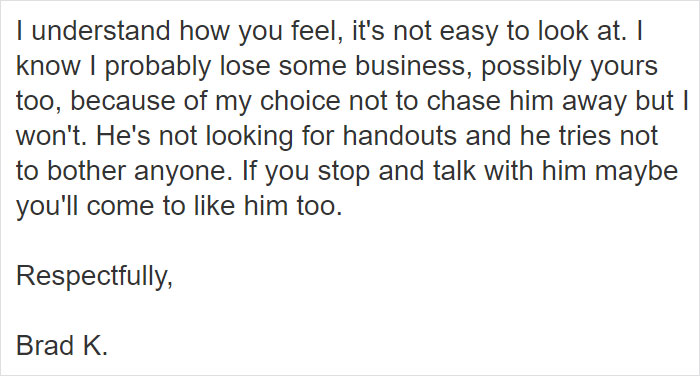 Customer Leaves 1-Star Because A Homeless Man Hangs Out By The Entrance, Gets Shut Down By The Business Owner