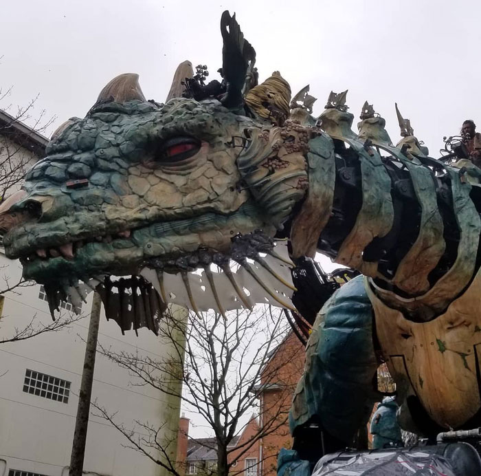 The Citizens Of Calais Witnessed A 25-Meter-Long Fire-Breathing Mechanical Dragon Manned By 17 People