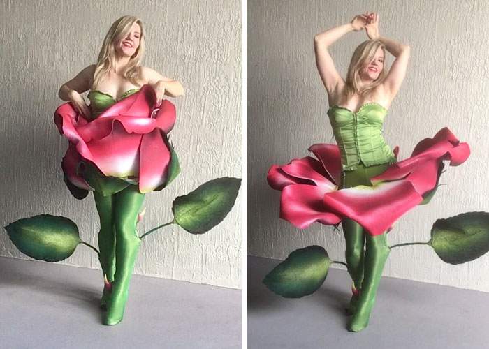 Woman Uses Foam And Toilet Seat Hinges To Create A Moving Rose Costume Woman Uses Foam And Toilet Seat Hinges To Create A Moving Rose Costume