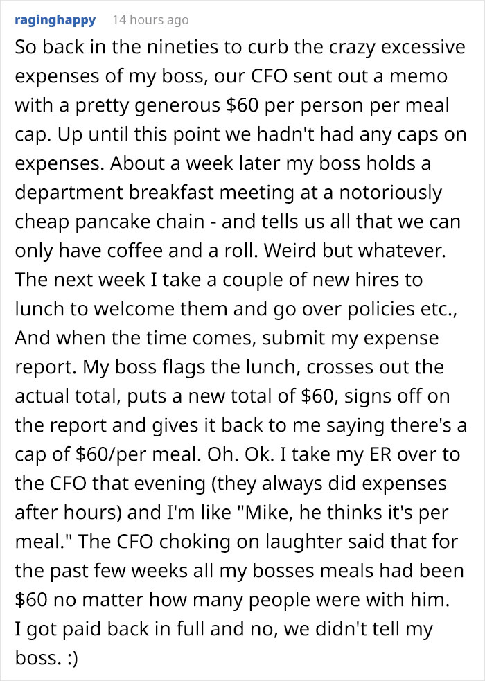 Company Ends Up Spending $65/Week More After Not Listening To Employee’s Reasoning On Meal Limits Company Ends Up Spending $65/Week More After Not Listening To Employee’s Reasoning On Meal Limits