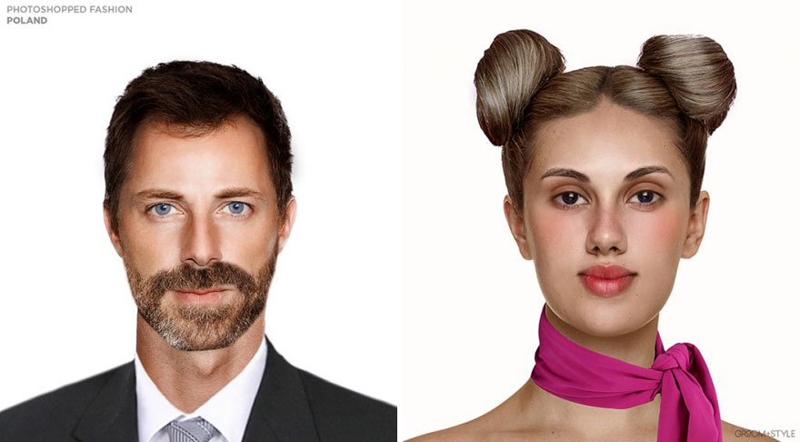 People From Around The World Edited These Man And Woman Headshots To Look Trendy In Their Country (27 Pics)