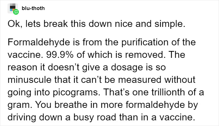 Anti-Vaxxer Tries To Frighten Others With ‘Scary’ Components, Gets Owned With Facts Anti-Vaxxer Tries To Frighten Others With ‘Scary’ Components, Gets Owned With Facts