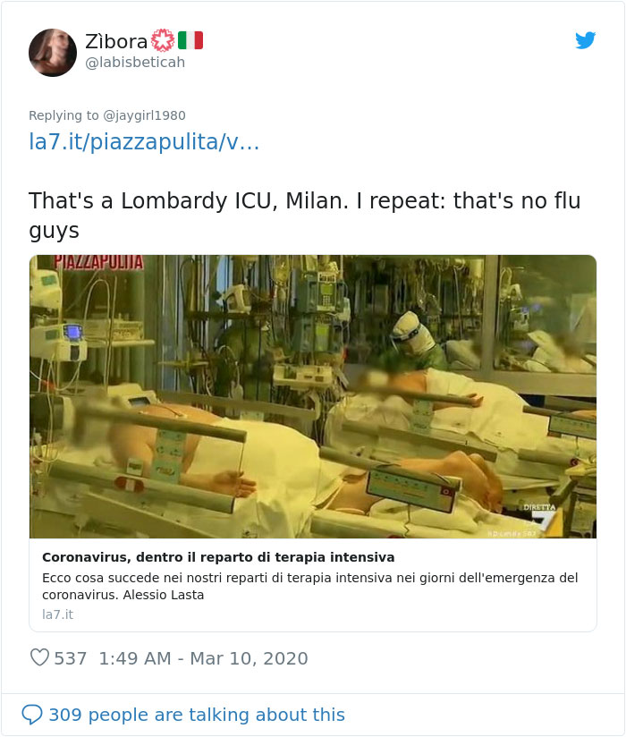 Italian Woman Says They Made A Mistake By Treating Coronavirus Like The Flu, Warns Others Italian Woman Says They Made A Mistake By Treating Coronavirus Like The Flu, Warns Others