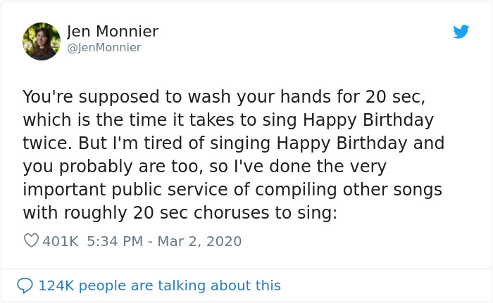 It’s Recommended To Wash Hands For 20 Seconds, So People Have Suggested These 53 Songs To Sing Instead Of Counting It’s Recommended To Wash Hands For 20 Seconds, So People Have Suggested These 53 Songs To Sing Instead Of Counting