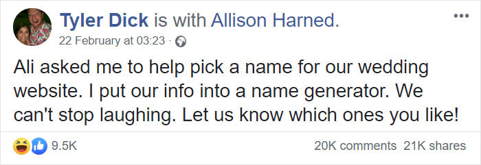 Guy Named Dick Tries Creating A Wedding Hashtag For Him And Fiancee, Gets Ridiculously Inappropriate Results Guy Named Dick Tries Creating A Wedding Hashtag For Him And Fiancee, Gets Ridiculously Inappropriate Results