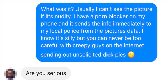 Man Sends This Woman An Unsolicited Pic, She Responds By Saying An App Sent It To The Police Man Sends This Woman An Unsolicited Pic, She Responds By Saying An App Sent It To The Police