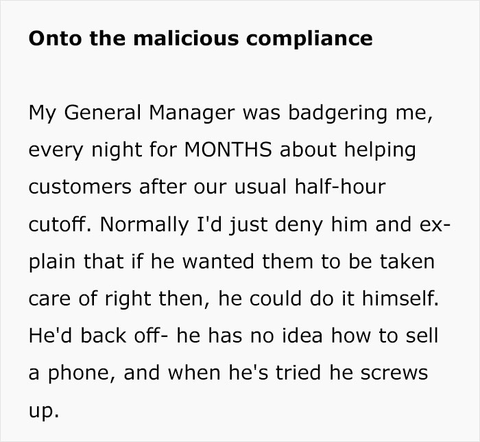 Manager Wants Their Employee To Serve Clients Right Before Closing, Employee Complies To Teach Him A Lesson Manager Wants Their Employee To Serve Clients Right Before Closing, Employee Complies To Teach Him A Lesson
