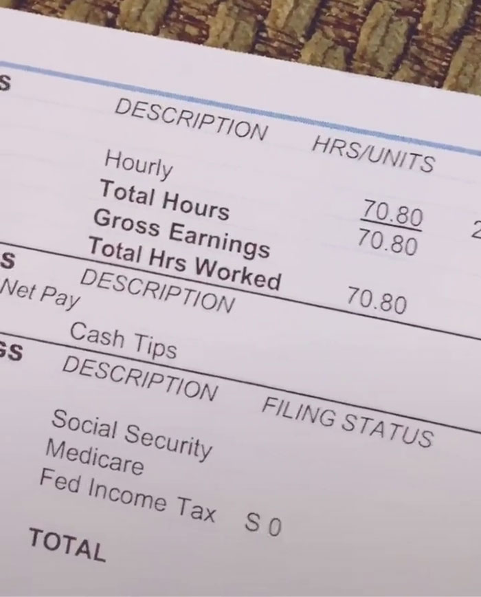 Mom Shares A TikTok Of Her $9.28 Paycheck After Working For 70 Hours As A Waitress Mom Shares A TikTok Of Her $9.28 Paycheck After Working For 70 Hours As A Waitress